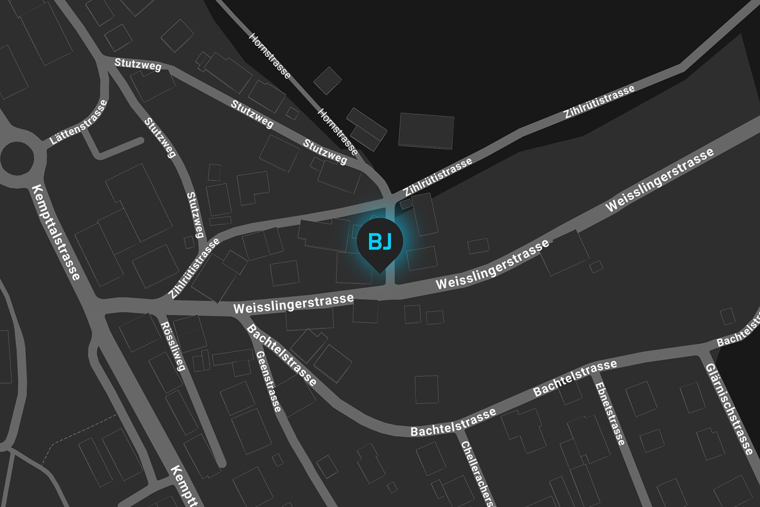 Google Maps Screenshot mit Standortanzeige der BJ Partner AG